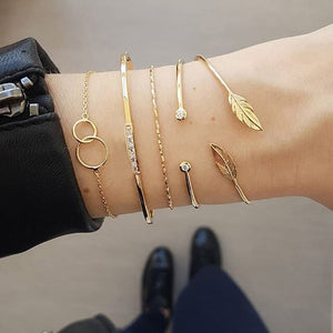 5Pcs/set Bohemian Gold Moon Leaf Crystal Bracelets