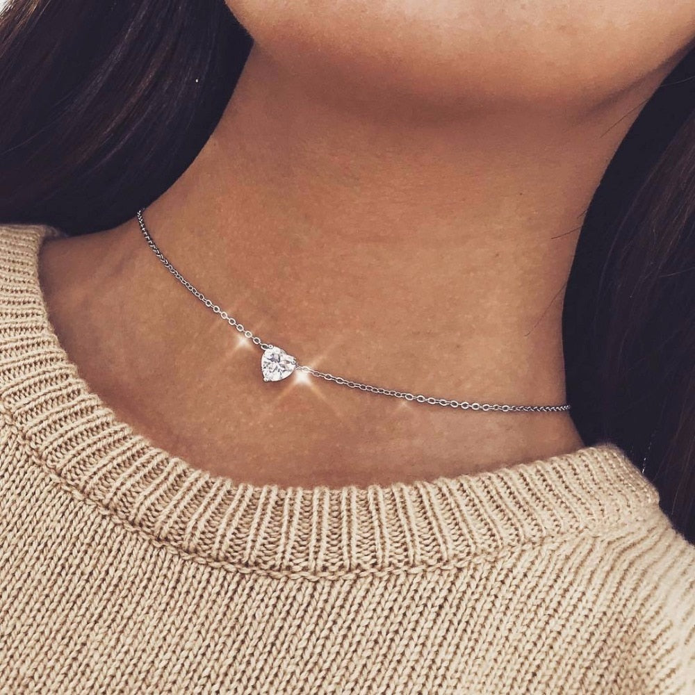 Clavicle Chains Zircon Heart Choker Necklace
