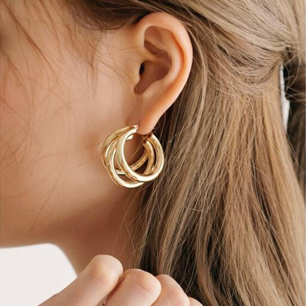 Gold Silver Colour Circle Alloy Earrings