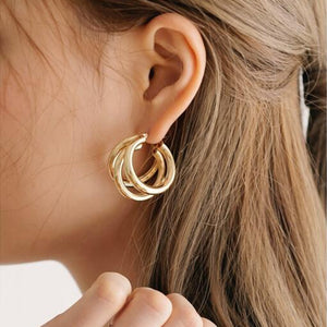 Gold Silver Colour Circle Alloy Earrings