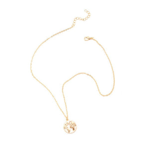 World Map Round Pendant Long Chain Necklace