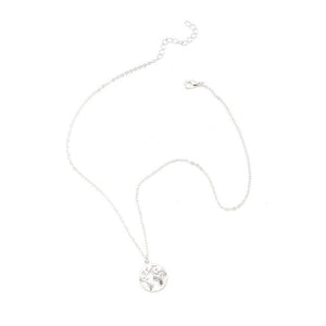 World Map Round Pendant Long Chain Necklace