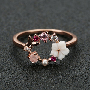Butterfly Flowers Crystal Ring