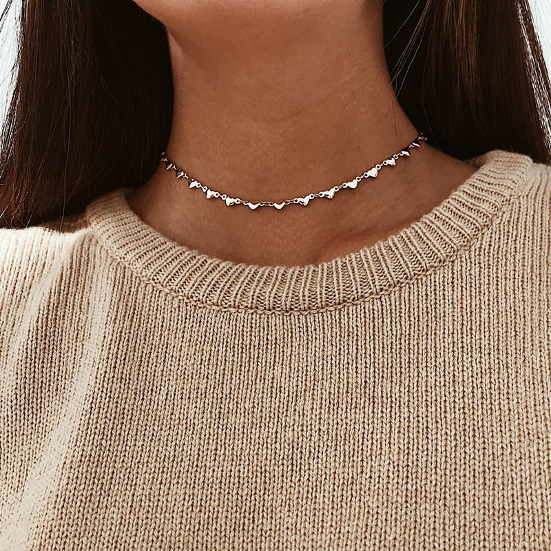 Trendy Tiny Heart Choker Neckalce