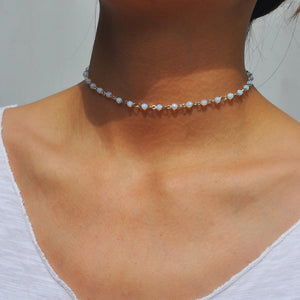 Simple Black White Bead Choker Necklace