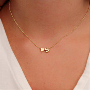 Tiny  Initial Name Choker Necklace 26 Letters &Heart Pendant Custom Necklace