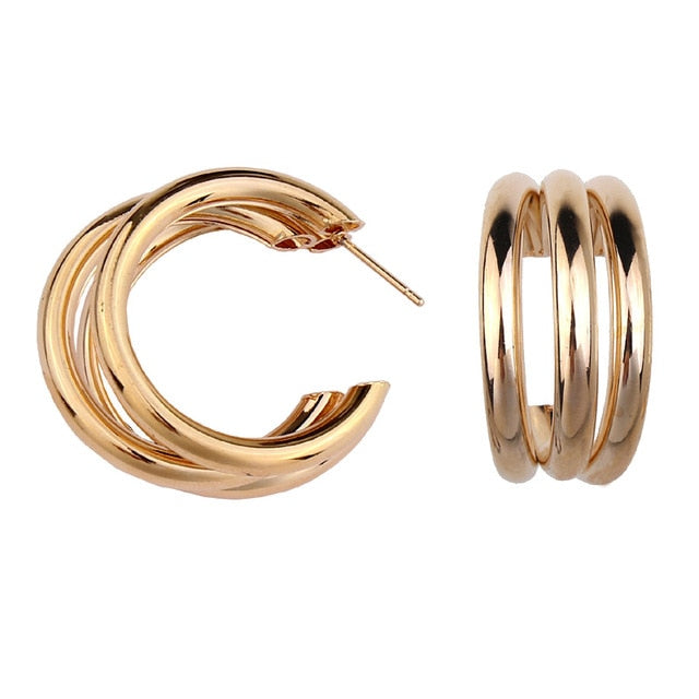 Gold Silver Colour Circle Alloy Earrings