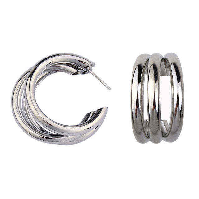 Gold Silver Colour Circle Alloy Earrings