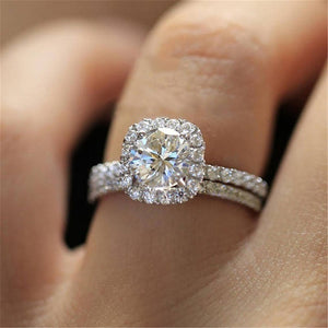 Square Zircon Silver Wedding Rings