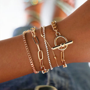 5PCs Gold Chain Bracelets Set