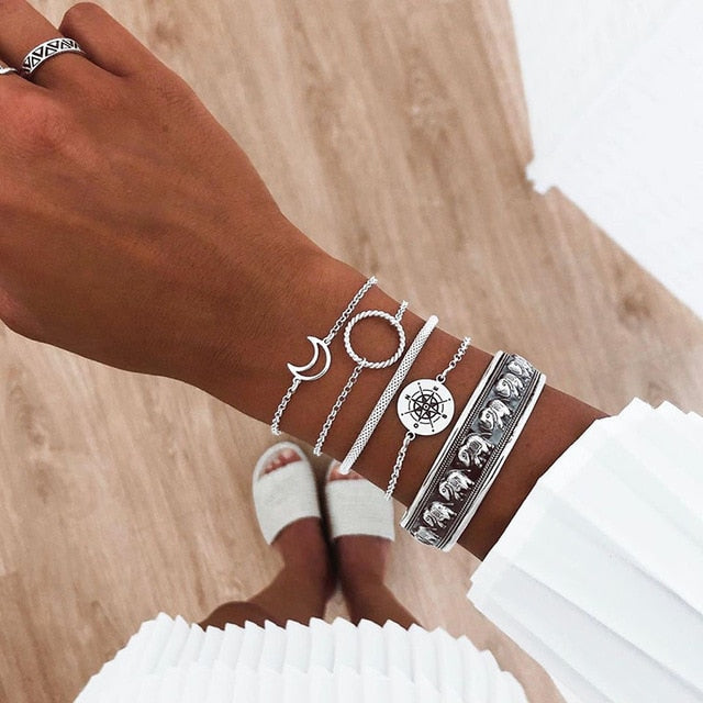 5PCs Gold Chain Bracelets Set