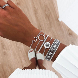 5PCs Gold Chain Bracelets Set