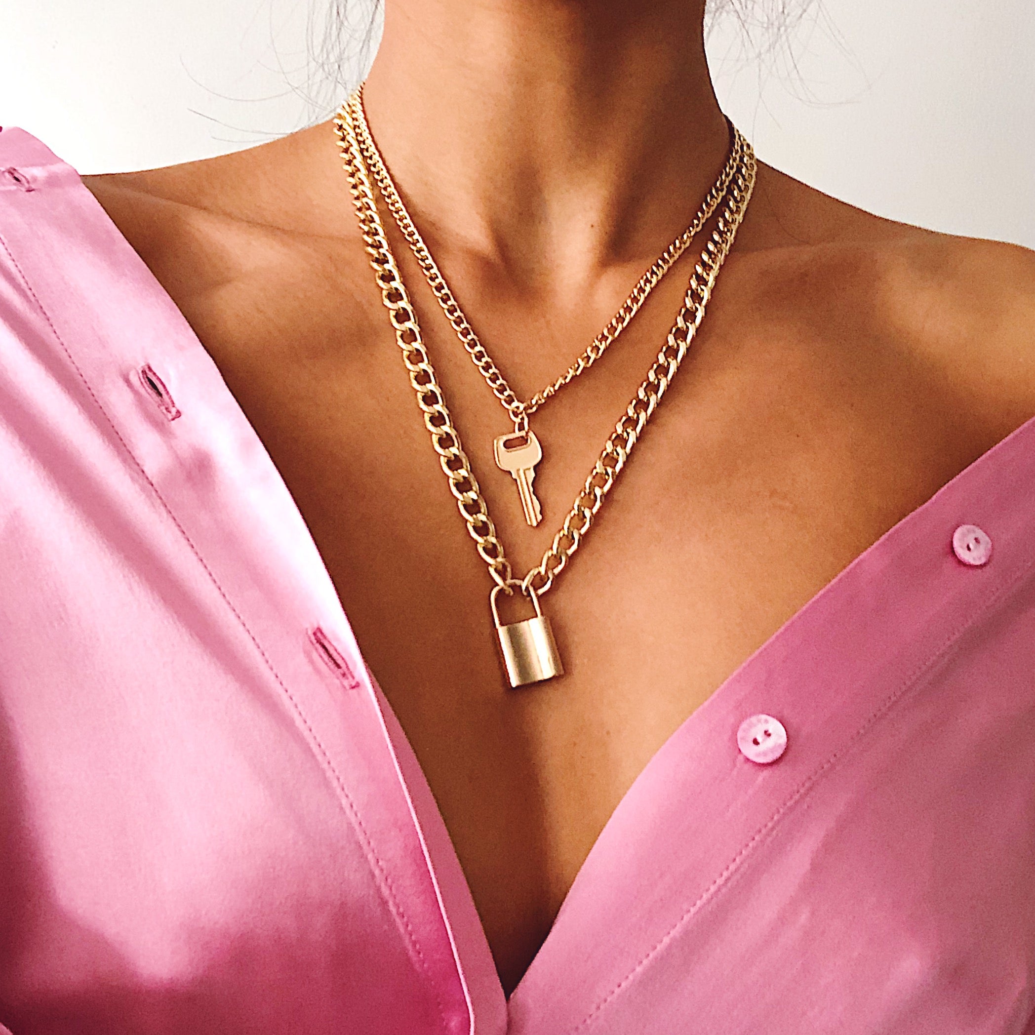 Double Layer Key Lock Necklace