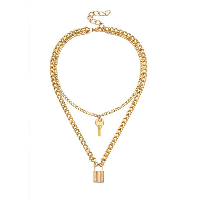Double Layer Key Lock Necklace
