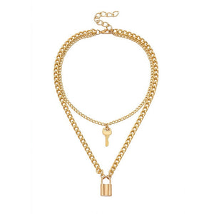Double Layer Key Lock Necklace