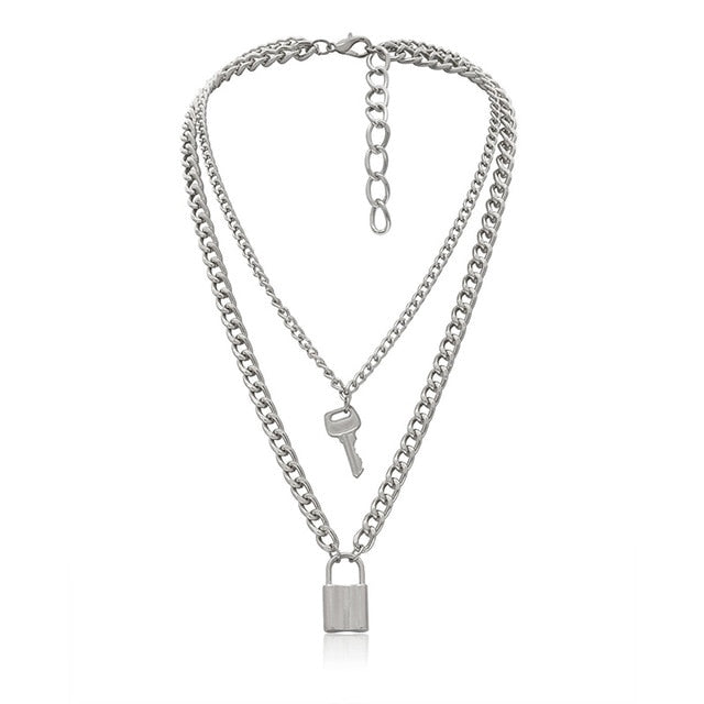 Double Layer Key Lock Necklace