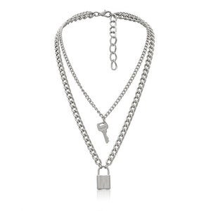 Double Layer Key Lock Necklace