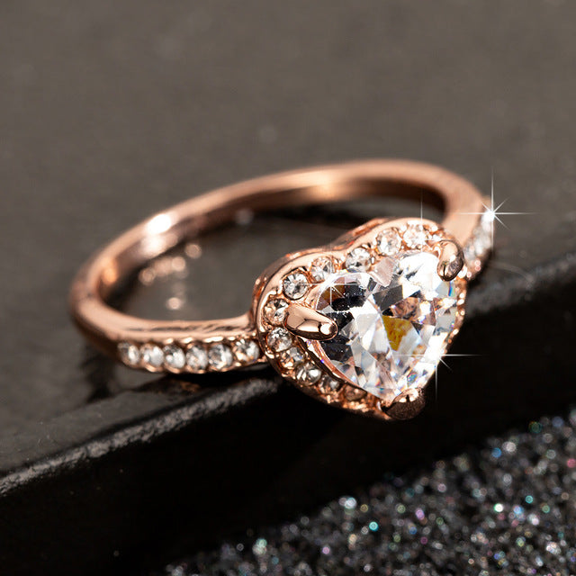 Fashion Rose Gold Crystal Heart Shaped Rings