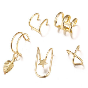 5Pcs/Set Gold Leaf Ear Cuff