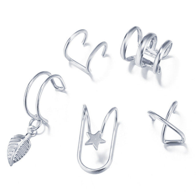 5Pcs/Set Gold Leaf Ear Cuff