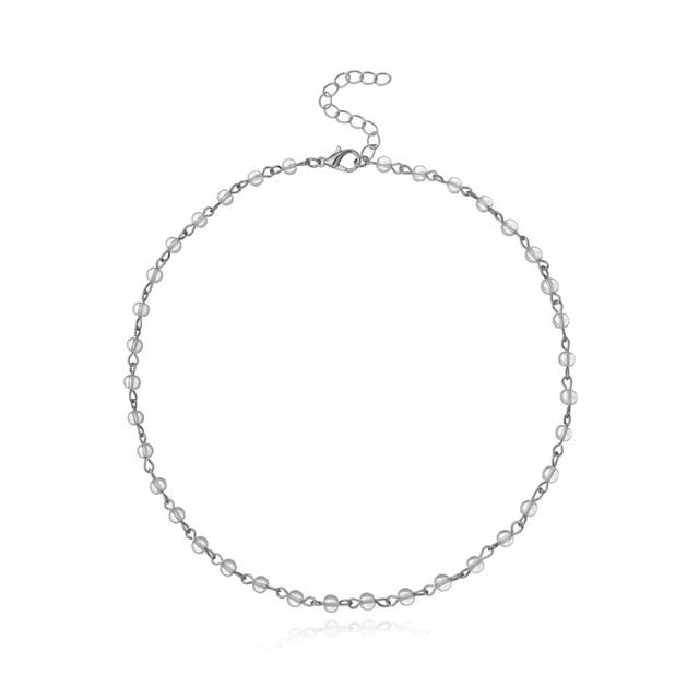 Simple Black White Bead Choker Necklace