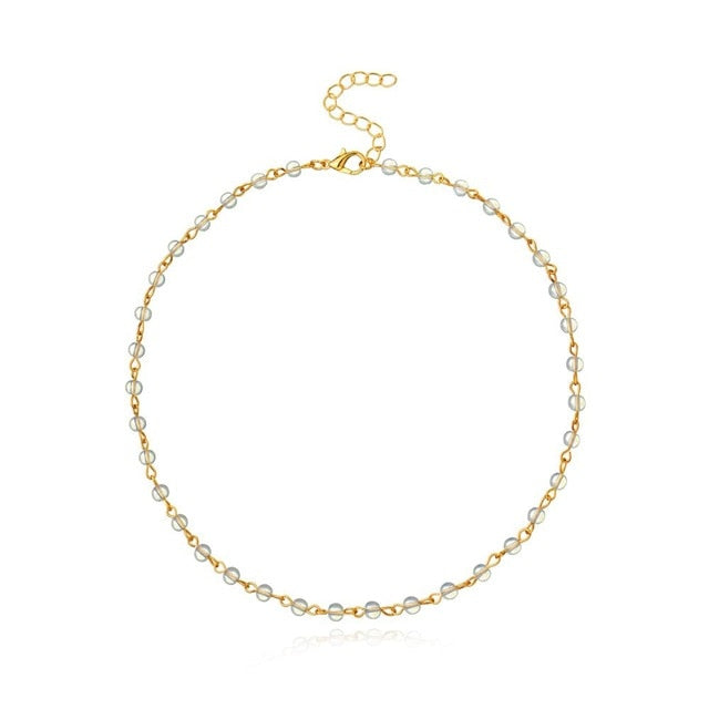 Simple Black White Bead Choker Necklace