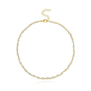Simple Black White Bead Choker Necklace