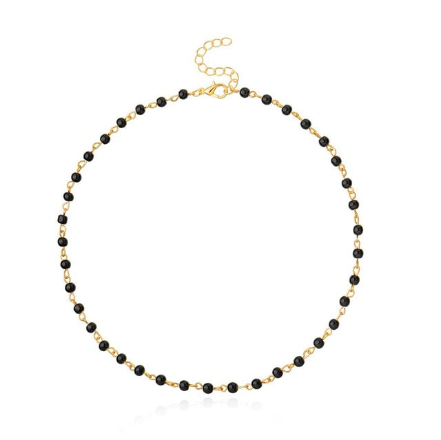 Simple Black White Bead Choker Necklace
