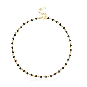 Simple Black White Bead Choker Necklace