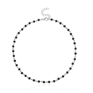 Simple Black White Bead Choker Necklace