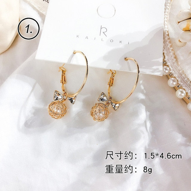 Fresh Cool Winding Pearl - Zircon Earrings