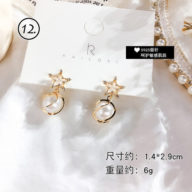 Fresh Cool Winding Pearl - Zircon Earrings