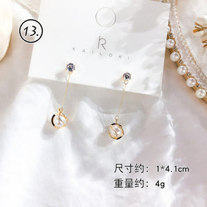 Fresh Cool Winding Pearl - Zircon Earrings