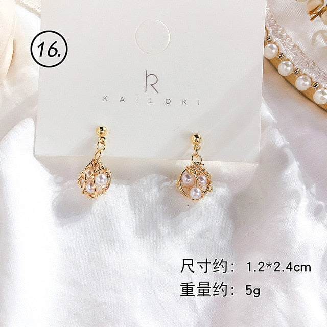 Fresh Cool Winding Pearl - Zircon Earrings