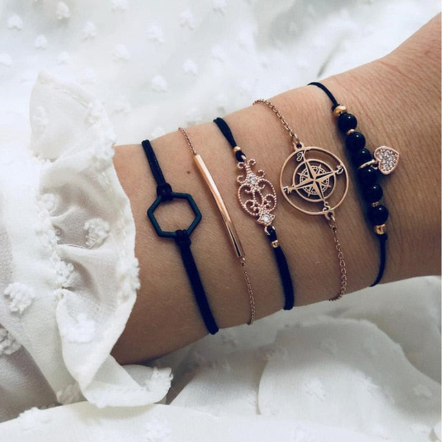 Multi-layers Gold Silver Beads Sequins Set Bracelet