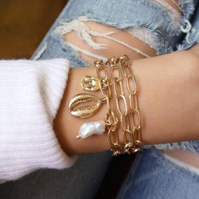 Multi-layers Gold Silver Beads Sequins Set Bracelet