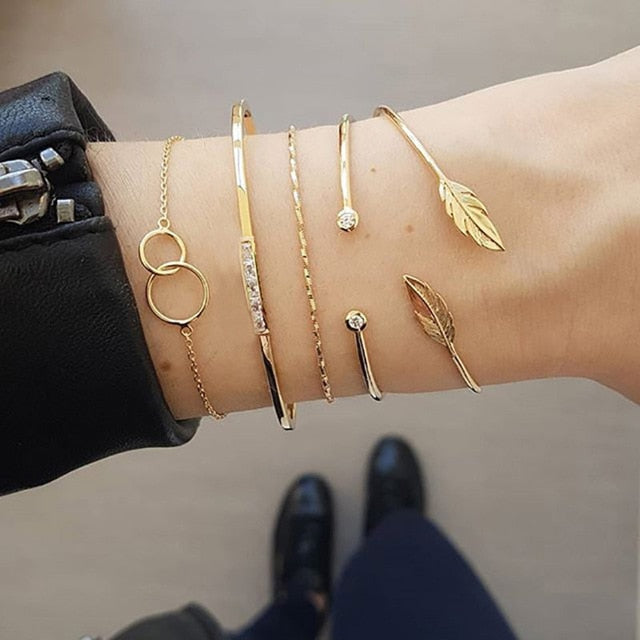 Multi-layers Gold Silver Beads Sequins Set Bracelet