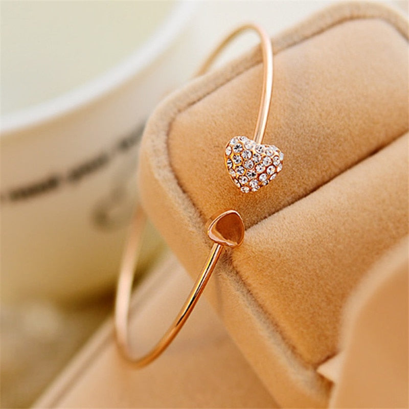 Double Heart Bow Cuff Bracelet