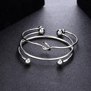 3 pcs/set Bohemian Vintage Bangle Silver Knot Ball Bracelet