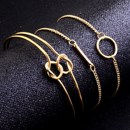 3 Pcs/set Double Knot Loop Metal Chain Bracelet