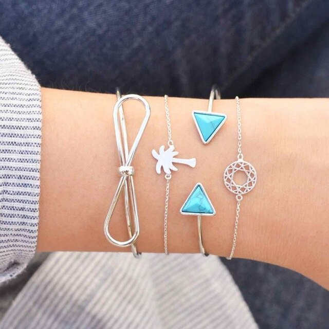 3 Pcs/set Double Knot Loop Metal Chain Bracelet