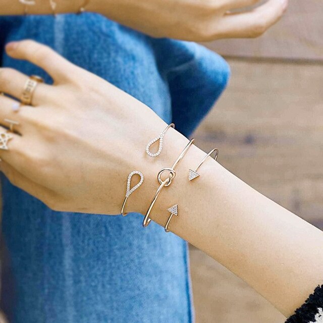 3 Pcs/set Double Knot Loop Metal Chain Bracelet
