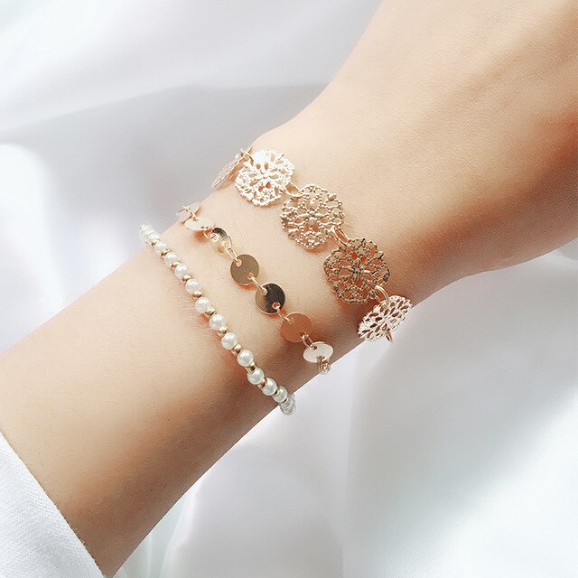 3 Pcs/set Double Knot Loop Metal Chain Bracelet