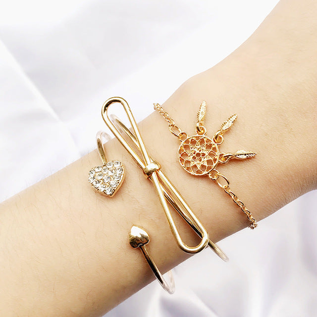3 Pcs/set Double Knot Loop Metal Chain Bracelet