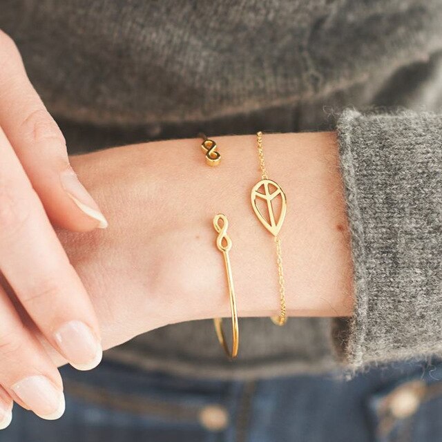 3 Pcs/set Double Knot Loop Metal Chain Bracelet