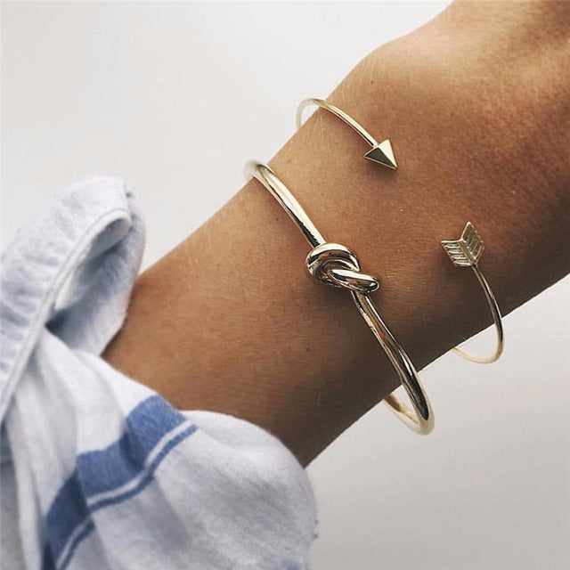 3 Pcs/set Double Knot Loop Metal Chain Bracelet