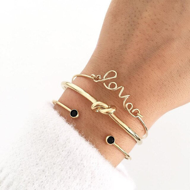 3 Pcs/set Double Knot Loop Metal Chain Bracelet