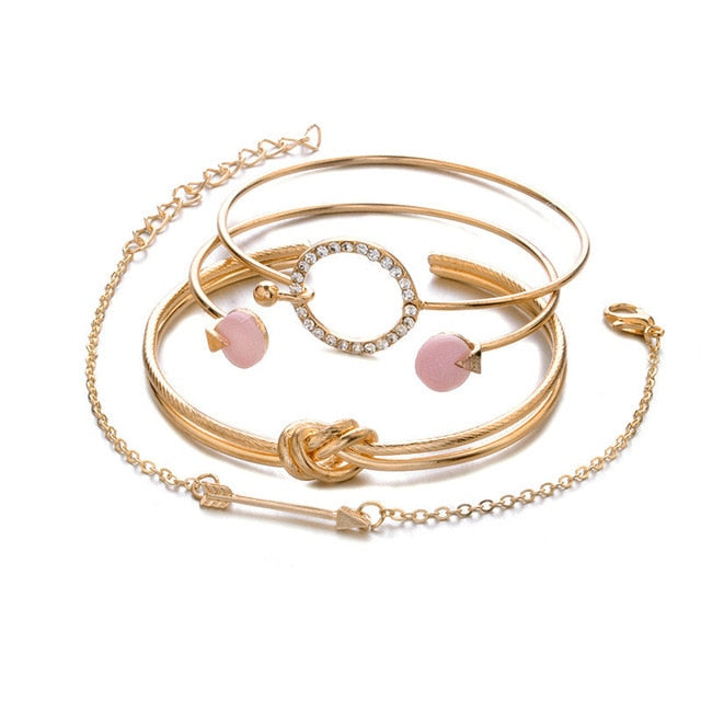 4 Pcs/ Set Classic Arrow Knot Round Crystal Bracelet