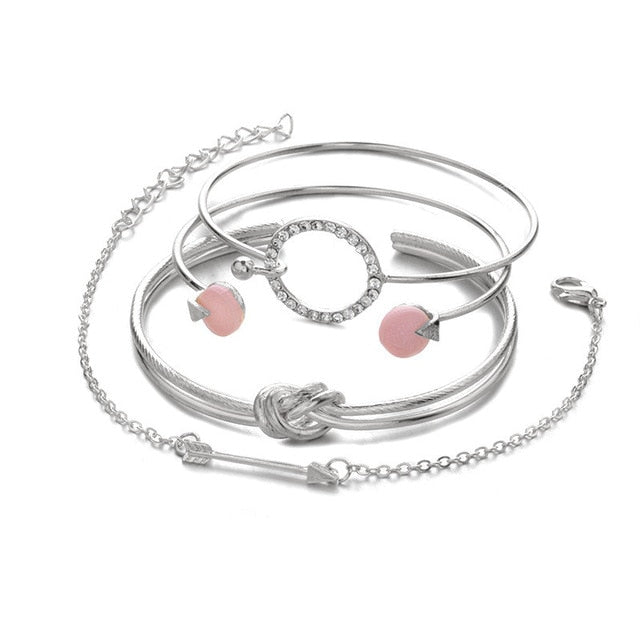 4 Pcs/ Set Classic Arrow Knot Round Crystal Bracelet