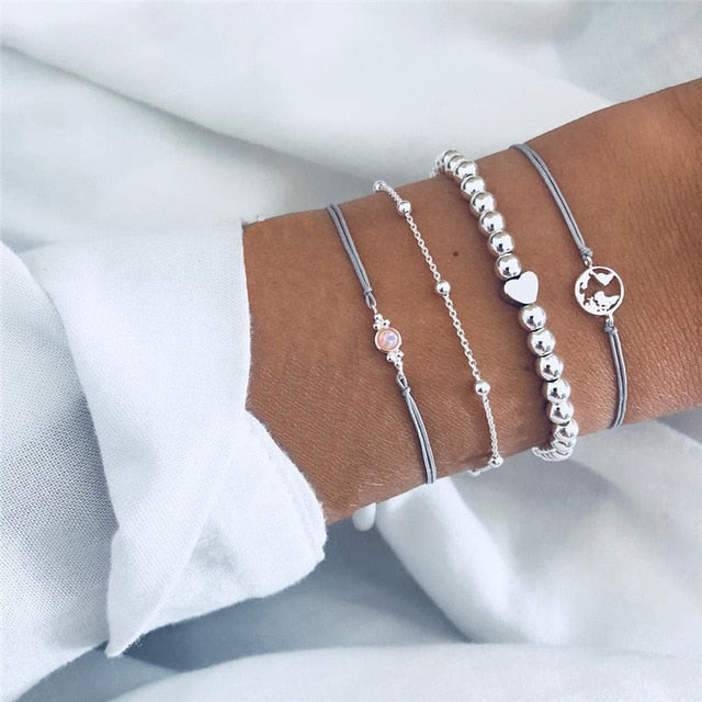 Handmade, Heart, Ocean Map Bracelet Set
